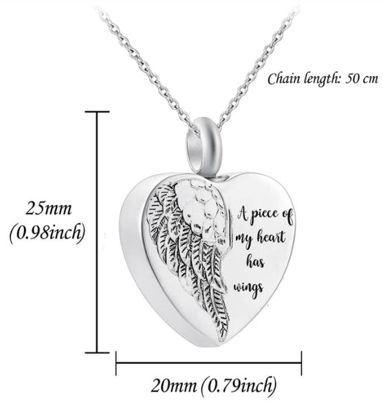 Collier commémoratif pour cendres d'animaux de compagnie en acier inoxydable, pendentif urne en forme d'ailes d'ange en forme de cœur