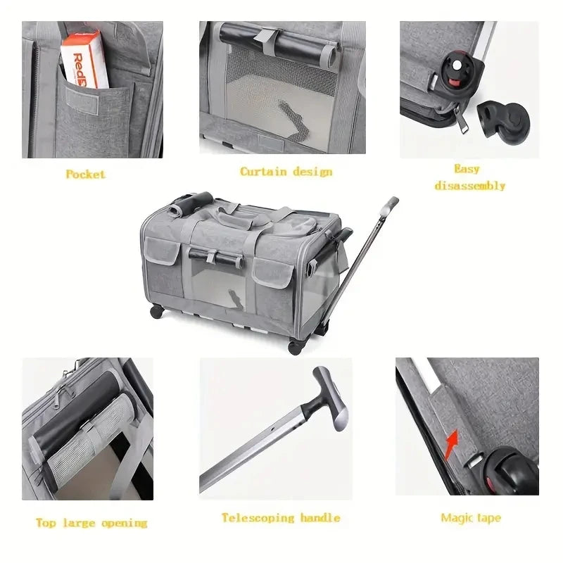 πΌ Foldable Pet Trolley Case β Detachable Travel Carrier with Wheels for Large Dogs & Cats πΎ