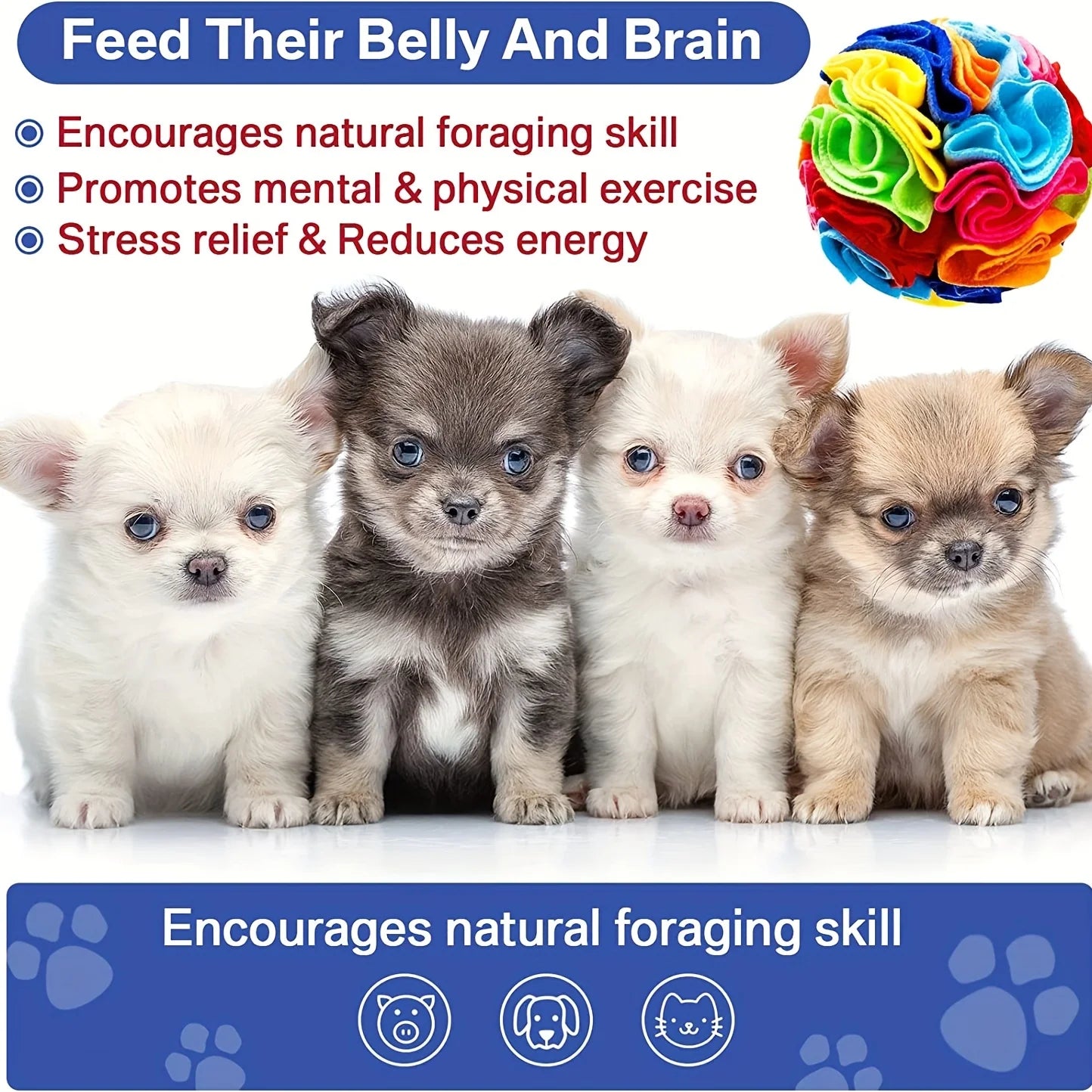 🧠 Interactive Snuffle Ball for Dogs – Foraging Puzzle Toy with Treat Hiding Spots 🐶