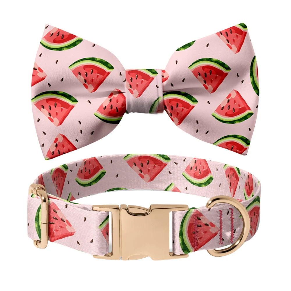 Summer Watermelon Dog Collar π Bowtie & Leash Set π Custom Engraved Metal Buckle πΆ