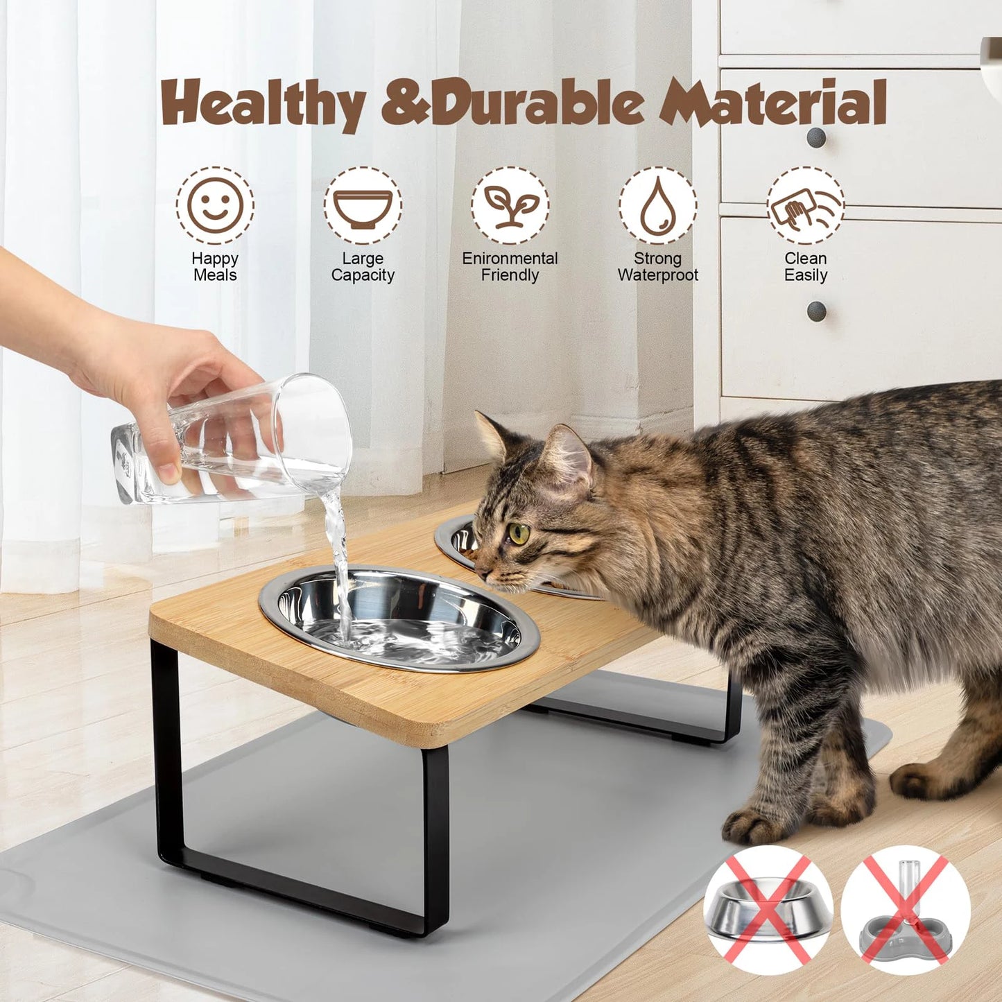 🐾 15° Tilted Elevated Pet Feeder – Raised Bowls with Wooden Stand for Cats & Small Dogs
