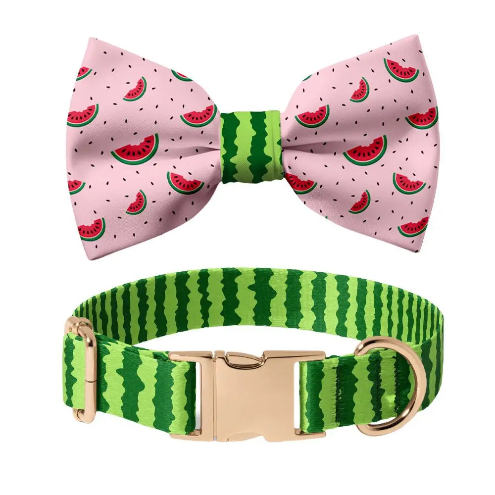 Summer Watermelon Dog Collar π Bowtie & Leash Set π Custom Engraved Metal Buckle πΆ