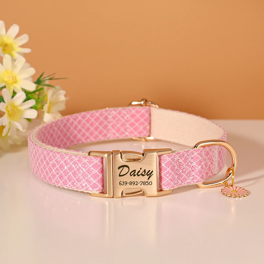 Collier pour chien Bling personnalisé ✨ Boucle à carreaux et joli pendentif fleur 🌸