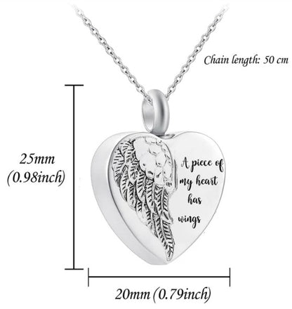 Collier commémoratif pour cendres d'animaux de compagnie en acier inoxydable, pendentif urne en forme d'ailes d'ange en forme de cœur