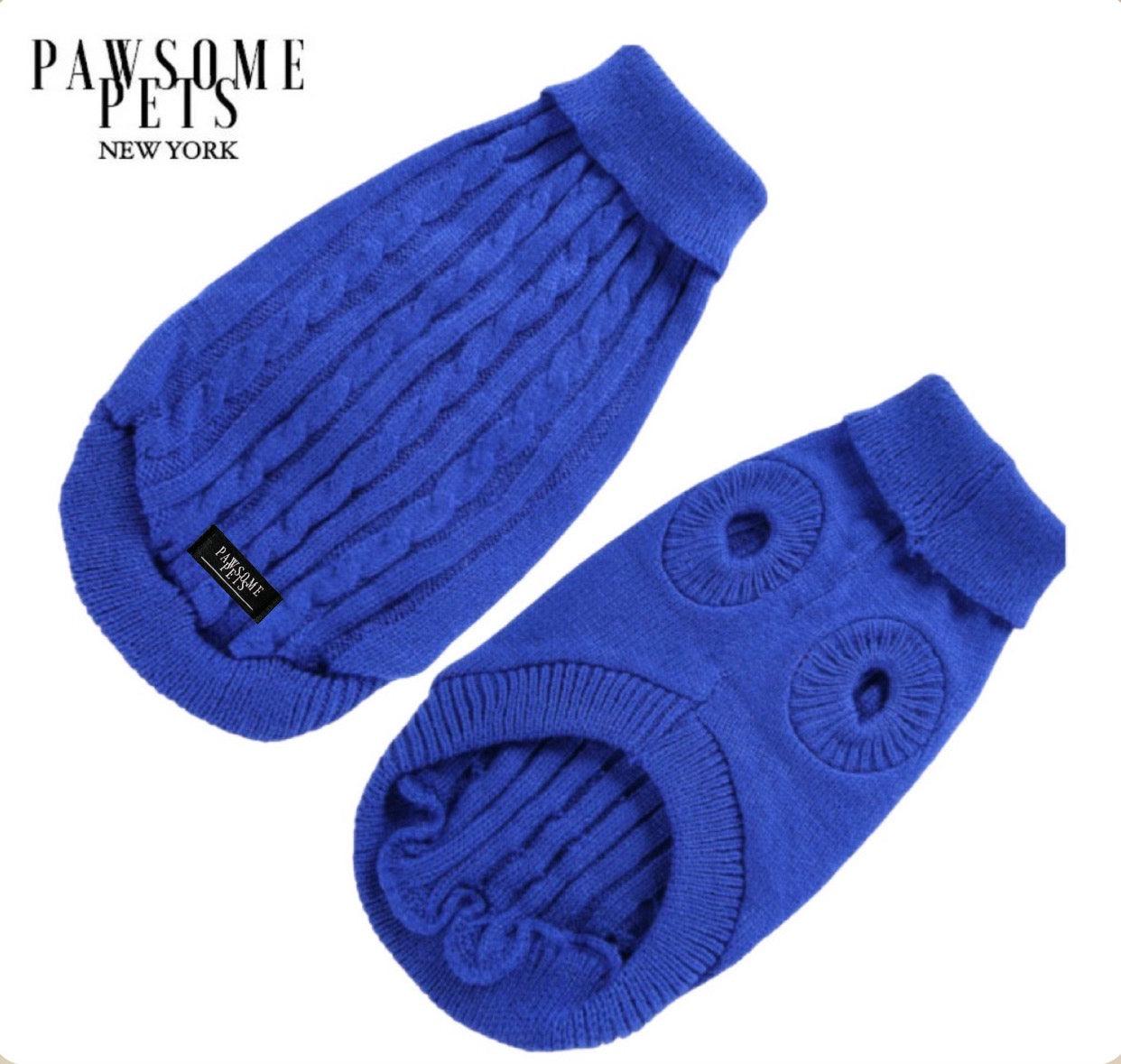 Dog and Cat Cable Knit Sweater - Dark Blue