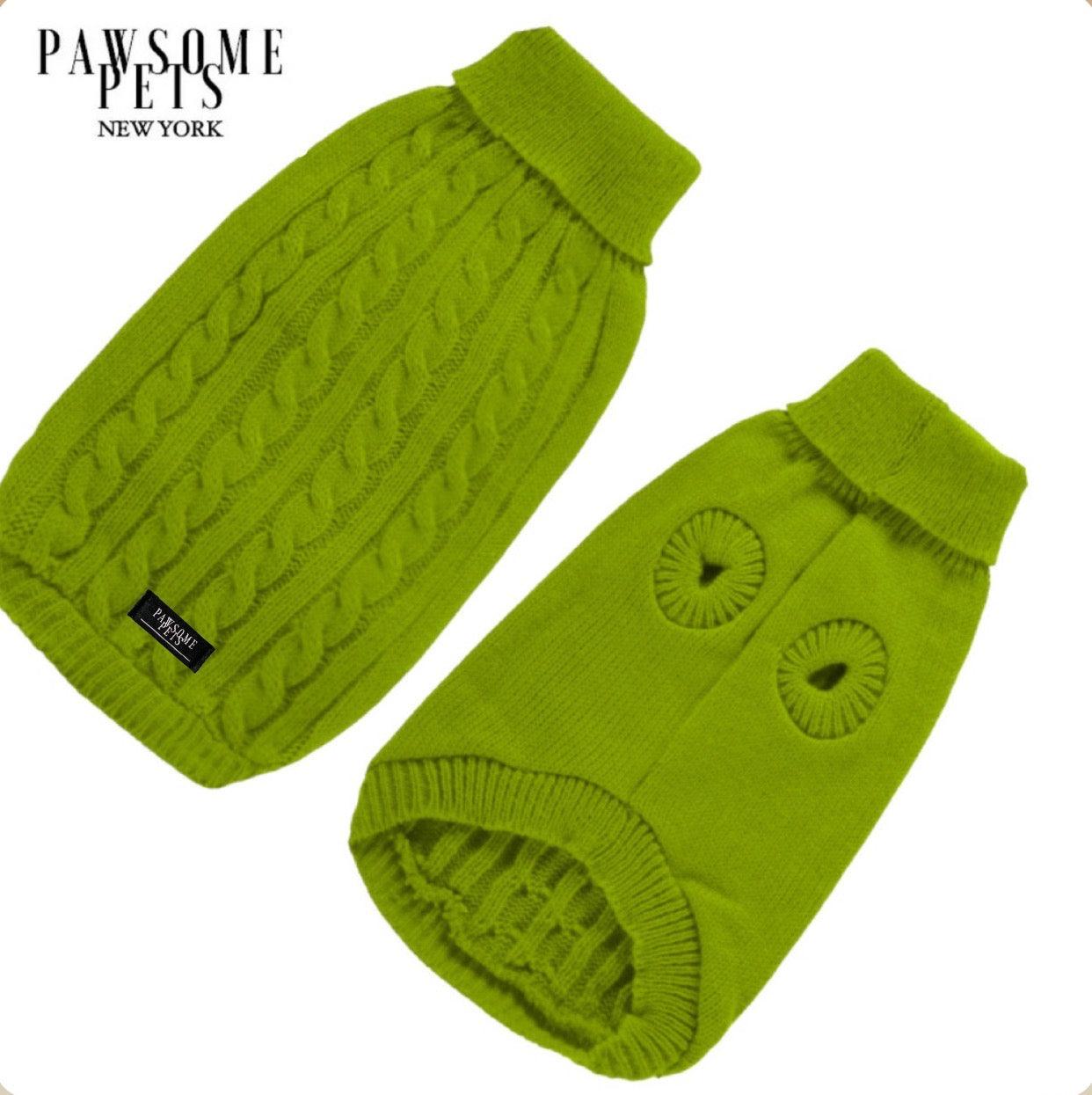 Dog and Cat Cable Knit Sweater - Avocado