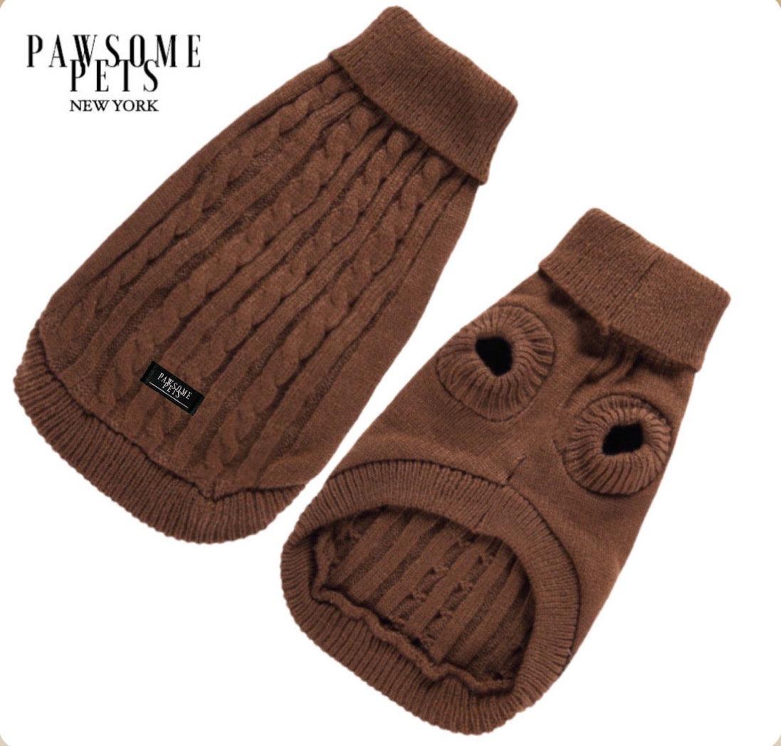 Dog and Cat Cable Knit Sweater - Brown