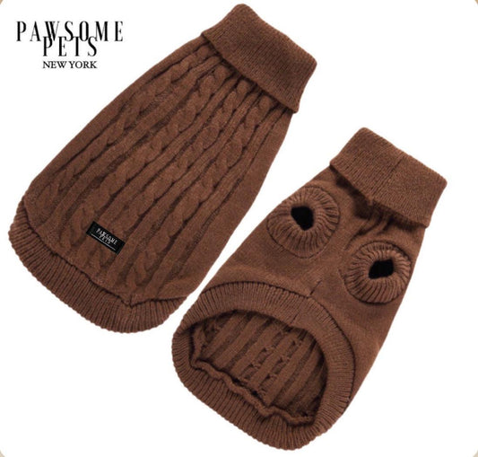 Dog and Cat Cable Knit Sweater - Brown