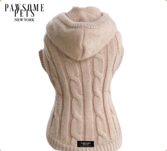 (Extra Warm) Dog and Cat Cable Knit Sweater With Hat - Beige