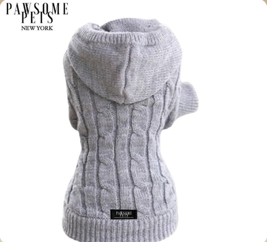 (Extra Warm) Dog and Cat Cable Knit Sweater With Hat - Grey