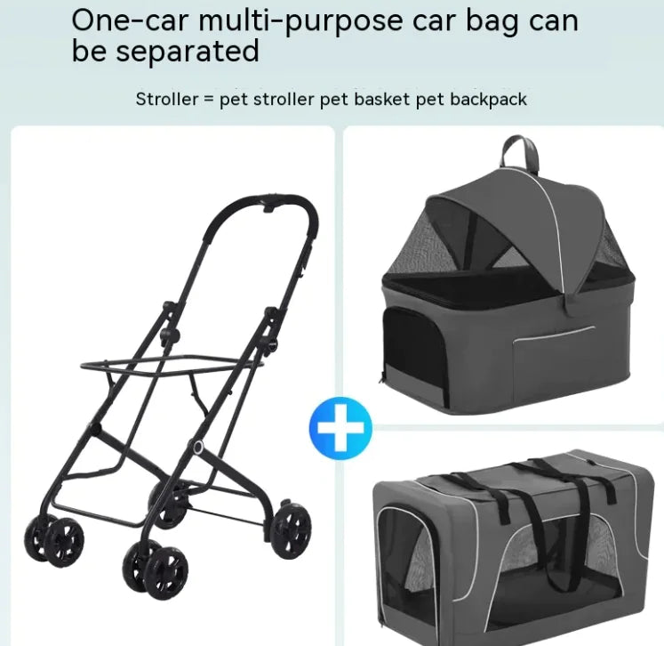 🐾 Foldable Dog Stroller Cart – Breathable Travel Pet Carrier with Steel Frame 🚗