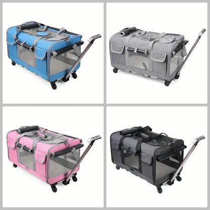💼 Foldable Pet Trolley Case – Detachable Travel Carrier with Wheels for Large Dogs & Cats 🐾