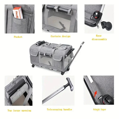 💼 Foldable Pet Trolley Case – Detachable Travel Carrier with Wheels for Large Dogs & Cats 🐾