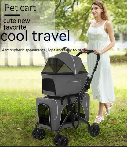 🐾 Foldable Dog Stroller Cart – Breathable Travel Pet Carrier with Steel Frame 🚗