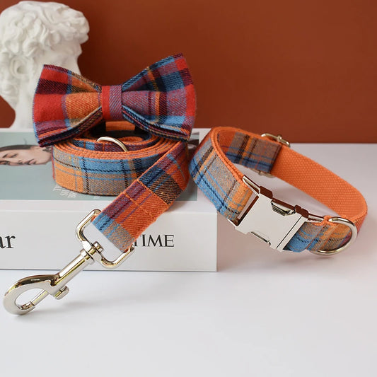 🐾 Elegant Grid Design Dog Collar & Leash Set – Personalized Luxury for Your Pup 🎀