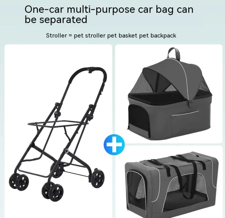 🐾 Foldable Dog Stroller Cart – Breathable Travel Pet Carrier with Steel Frame 🚗