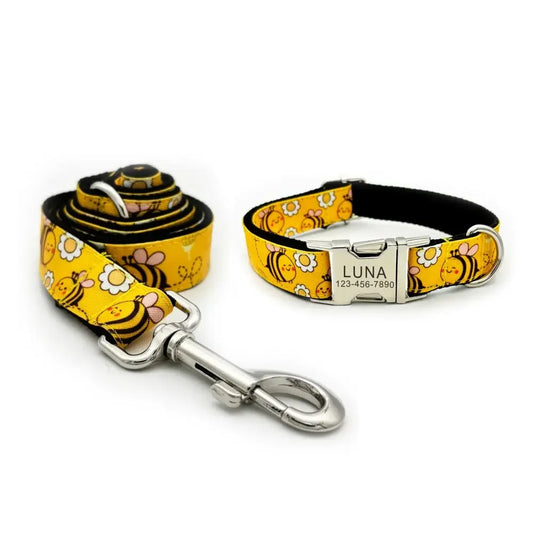 🐝 Personalized Dog Collar – Cute Bee Design with Custom Name Tag 🍯