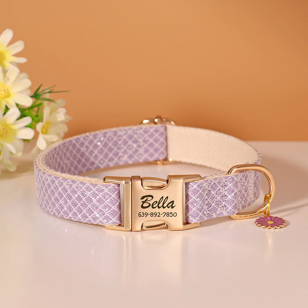 Collier pour chien Bling personnalisé ✨ Boucle à carreaux et joli pendentif fleur 🌸