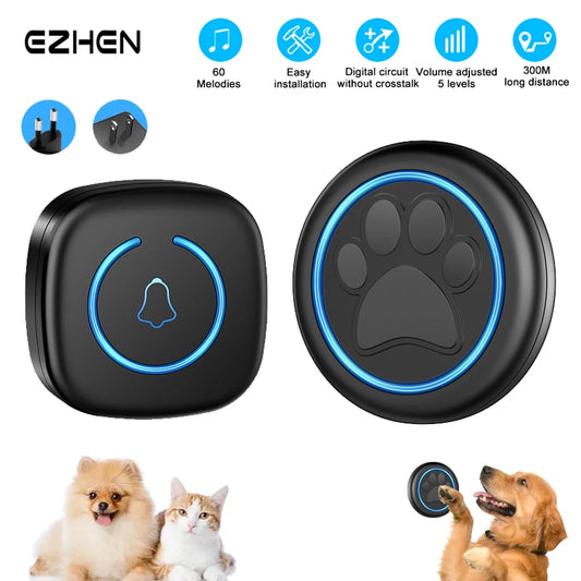 🐾 Pet Training Doorbell – Touch Button Bell for Dogs & Cats 🔔 60 Songs, 300M Range