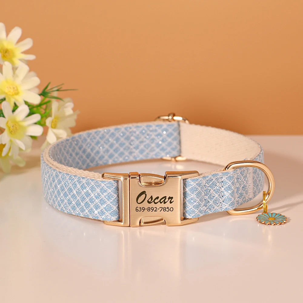 Collier pour chien Bling personnalisé ✨ Boucle à carreaux et joli pendentif fleur 🌸