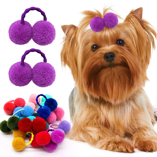 🎀 20pcs Plush Elastic Dog Hair Bows – Soft Grooming Accessories for Small Dogs & Cats
