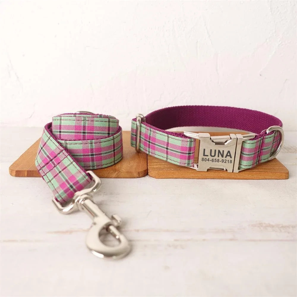 🐾 Ensemble collier et laisse en nylon personnalisable avec plaque signalétique gravée ✨ 🐶🐱 