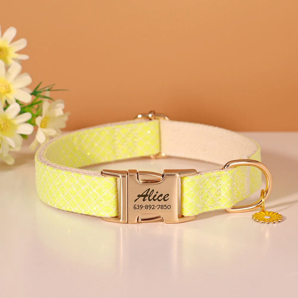 Collier pour chien Bling personnalisé ✨ Boucle à carreaux et joli pendentif fleur 🌸