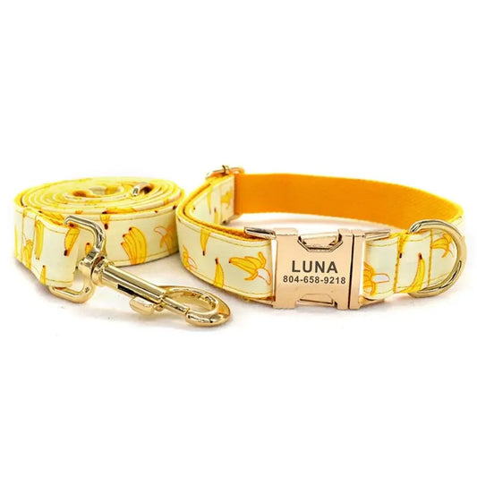 🍌 Personalized Banana Pet Collar – Custom ID Tag & Gold Buckle ✨