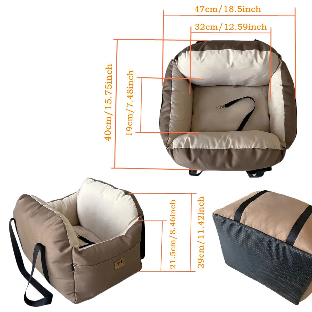 🛋️ Portable Pet Car Seat Bed Booster – Washable Travel Bed for Small Dogs & Cats 🐶🐱