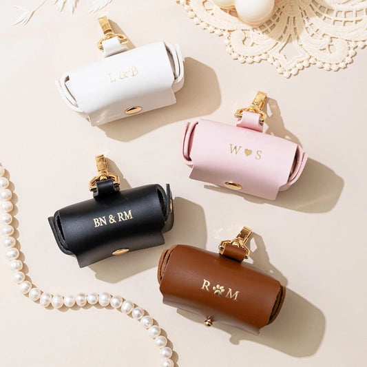 Pochette porte-alliances en cuir avec initiales personnalisées – Porte-alliances pour collier de chien personnalisé 💍🐾