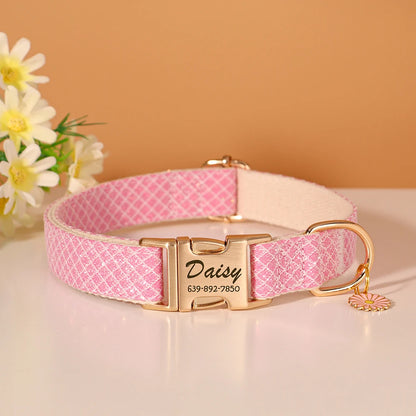 Collier pour chien Bling personnalisé ✨ Boucle à carreaux et joli pendentif fleur 🌸