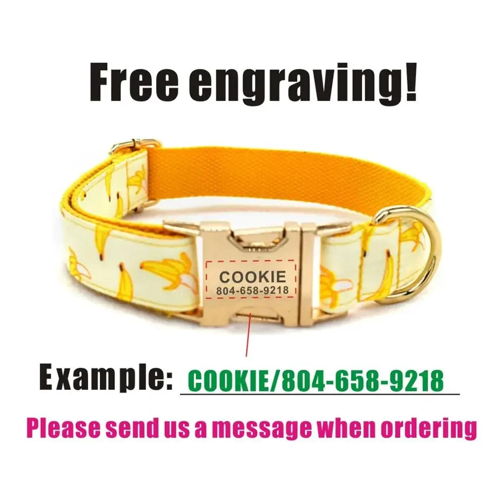 🍌 Personalized Banana Pet Collar – Custom ID Tag & Gold Buckle ✨