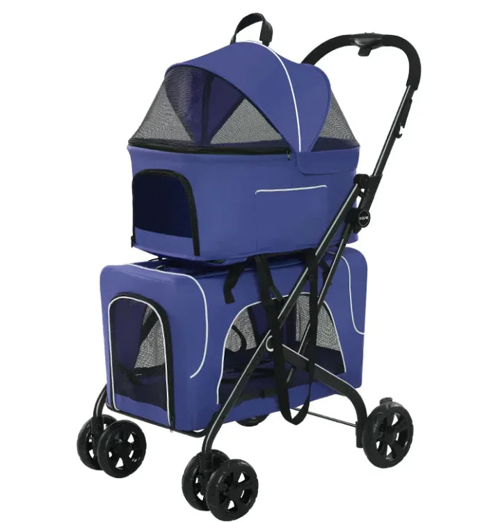 🐾 Foldable Dog Stroller Cart – Breathable Travel Pet Carrier with Steel Frame 🚗