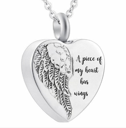 Collier commémoratif pour cendres d'animaux de compagnie en acier inoxydable, pendentif urne en forme d'ailes d'ange en forme de cœur