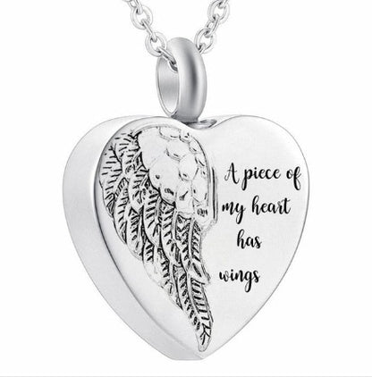 Collier commémoratif pour cendres d'animaux de compagnie en acier inoxydable, pendentif urne en forme d'ailes d'ange en forme de cœur